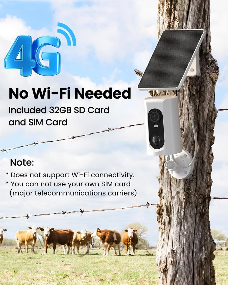 ANRAN 4G LTE Cellular Solar Security Camera Wireless Outdoor, 2K No WiFi Solar Powered Security Camera, 2 Way Audio, Smart Motion Detection, Color Night Vision, IP66, White (32GB & SIM Card Included) - Image 2